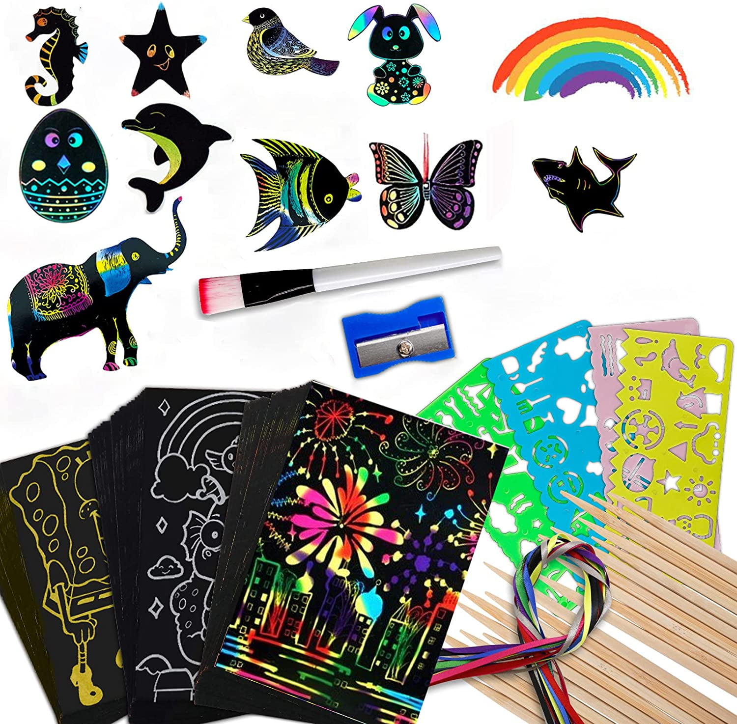 Scratch Art for Kids, 118 PCS Rainbow Scratch Paper Set Black Scratch it Off Paper Art Crafts