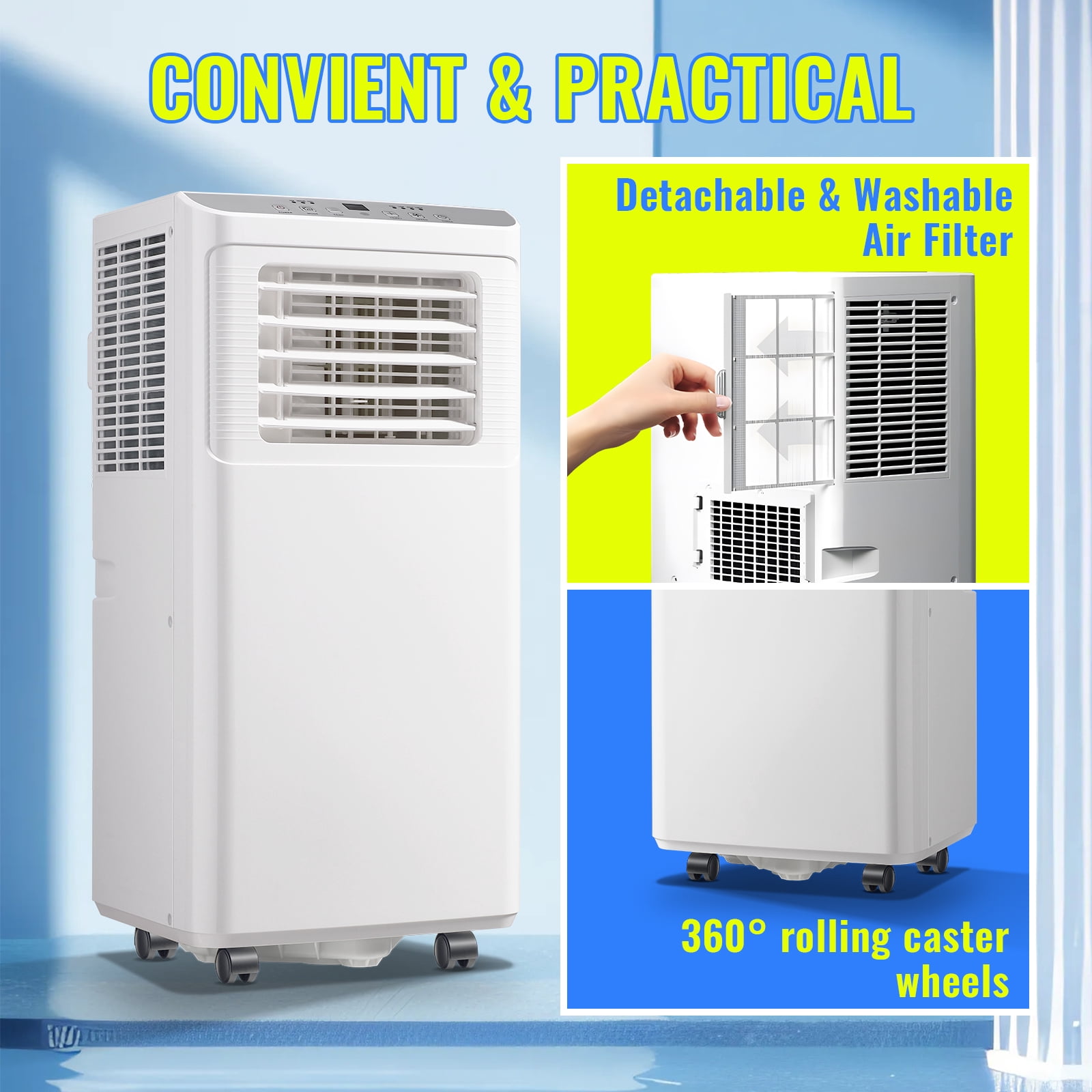 TACOOL Portable Air Conditioner 8000 BTU Portable Ac Unit up to 250 Sq, 3 IN 1 with Remote Control, All White, New