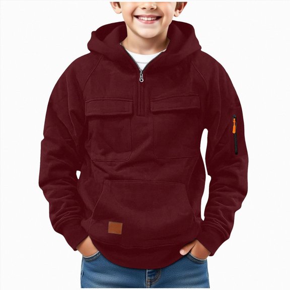 Nwiuh Girls Half Zip Sweatshirt Fleece Quarter Zip Pullover Sweatshirts | Fall Winter Fashion Clothes for Teen Girls with Pocket (Wine, 10-11 Years)