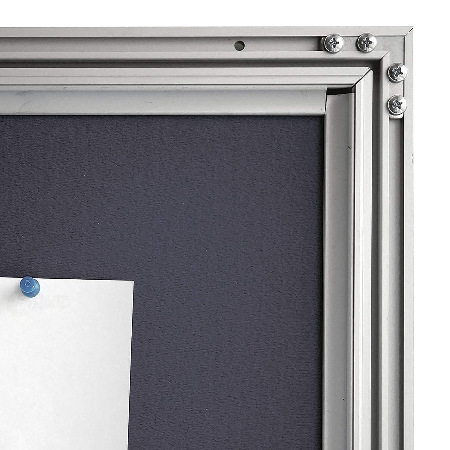 Enclosed Gray Felt with Cork Bulletin Board for Outdoor Use, 9x(8.5x11) Inch Paper Size, Lockable Silver Profile, Shatter Resistant Cover, Includes Keys Pins and Mounting Hardware