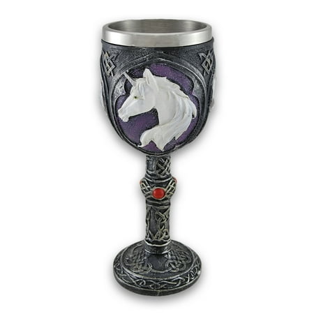 Pewter Look Celtic Knot Unicorn Head Wine Goblet