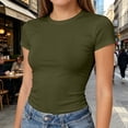 thumbnail image 2 of Lumtrix Womens Basic Short Sleeve Crew Neck T Shirt Slim Fit Tees Summer 2026 Y2K Going Out Fitted Crop Tops Cute Tight Shirts Army Green M, 2 of 7
