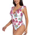 thumbnail image 3 of Yiaed Watercolor Flowers Print Women's Ruffled One Piece Swimsuit V Neck Swimwear Slimming Monokini for Woman-XX-Large, 3 of 8