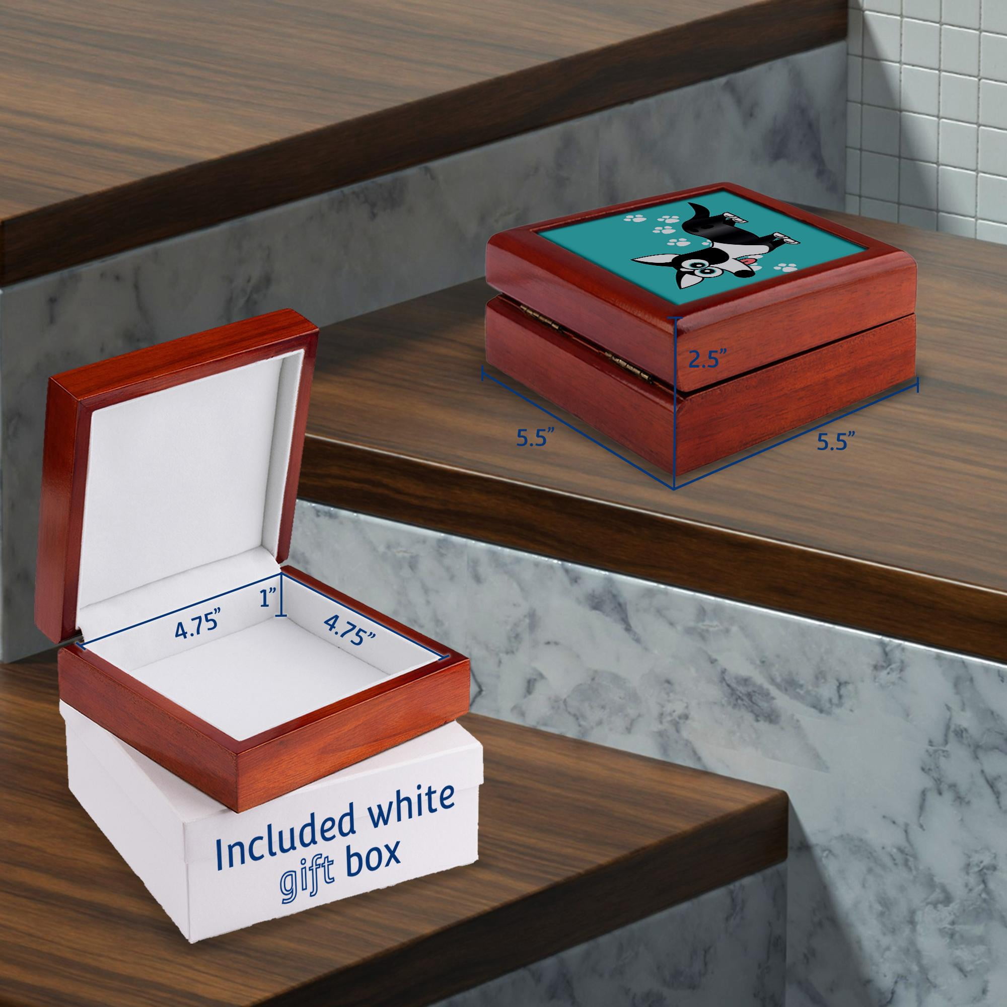 3dRose, Blue Merle Cardigan Corgi with Paw Prints, Jewelry Box 5.5x5.5 inch with 4 inch tile