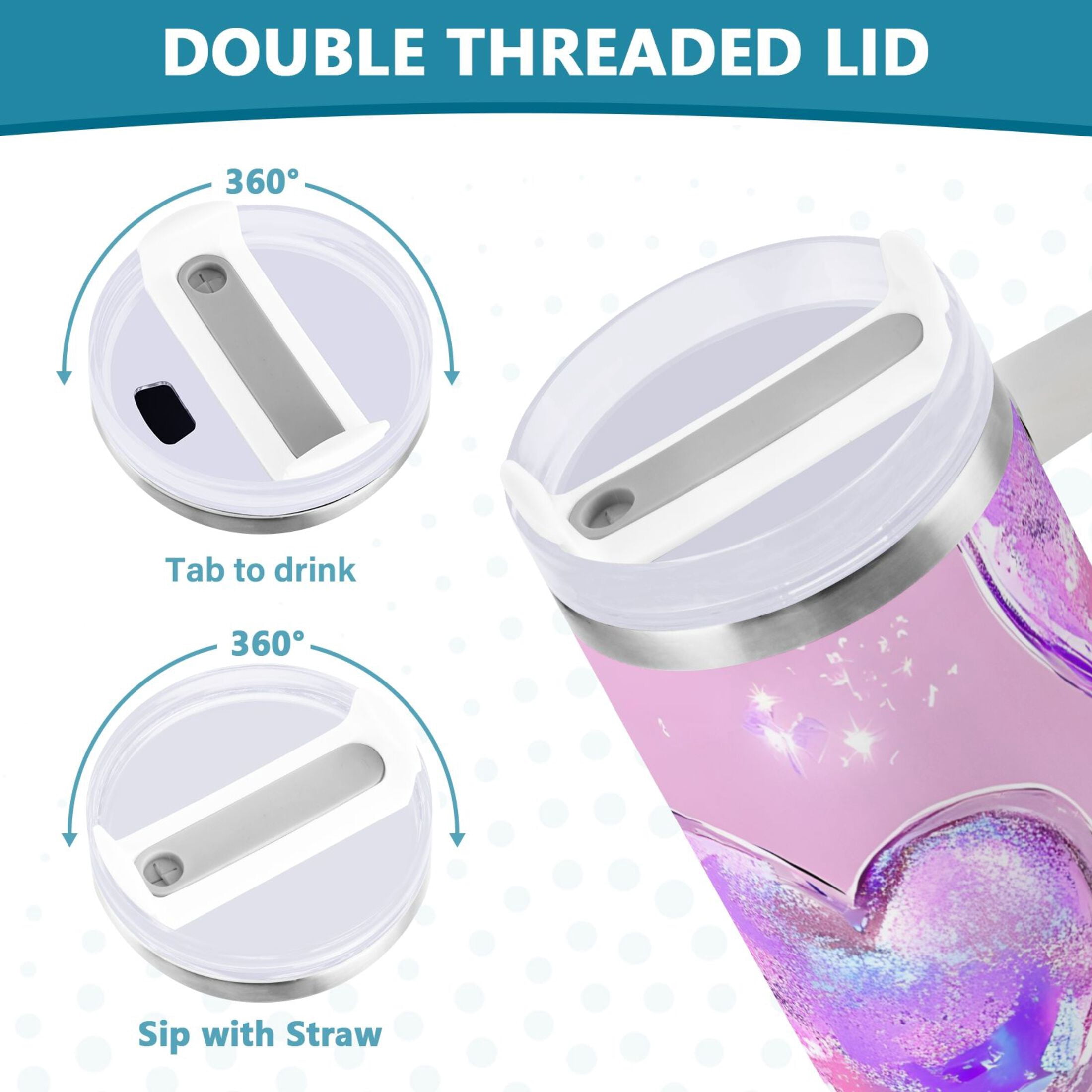 Ryvnso 40 oz Tumbler with Handle and Straw Holographic Glitter Hearts Insulated Stainless Steel Travel Mug with Lid