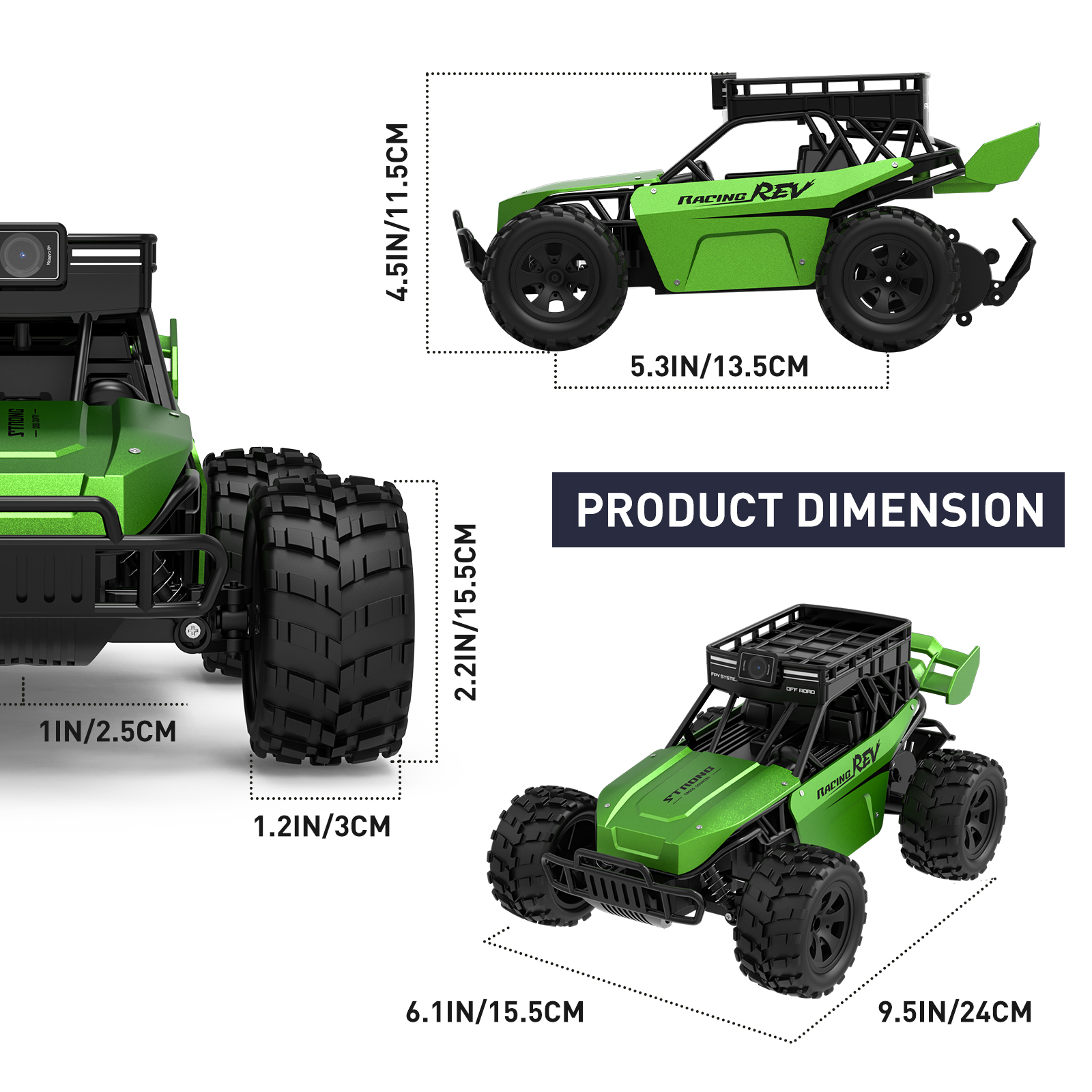 RC Car 1:18 Scale off-Road Remote Control Truck with Camera Toy Xmas Gifts for Kids Adults 2 Batteries Green - image 3 of 11
