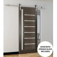 thumbnail image 3 of Sturdy Barn Door Frosted Glass | Quadro 4088 Chocolate Ash | 6.6FT Rail Hangers Heavy Hardware Set | Solid Panel Interior Doors-28" x 80"-Silver Rail, 3 of 6