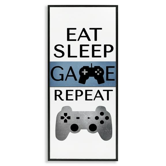 Stupell Industries Game Repeat Lifestyle Typography Painting Black Framed Art Print Wall Art, 10 x 24