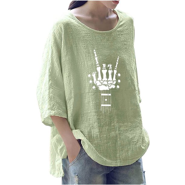 Camiseta holgada de manga 3/4 con cuello redondo y estampado a la moda para mujer Fridja fjkfkj3289