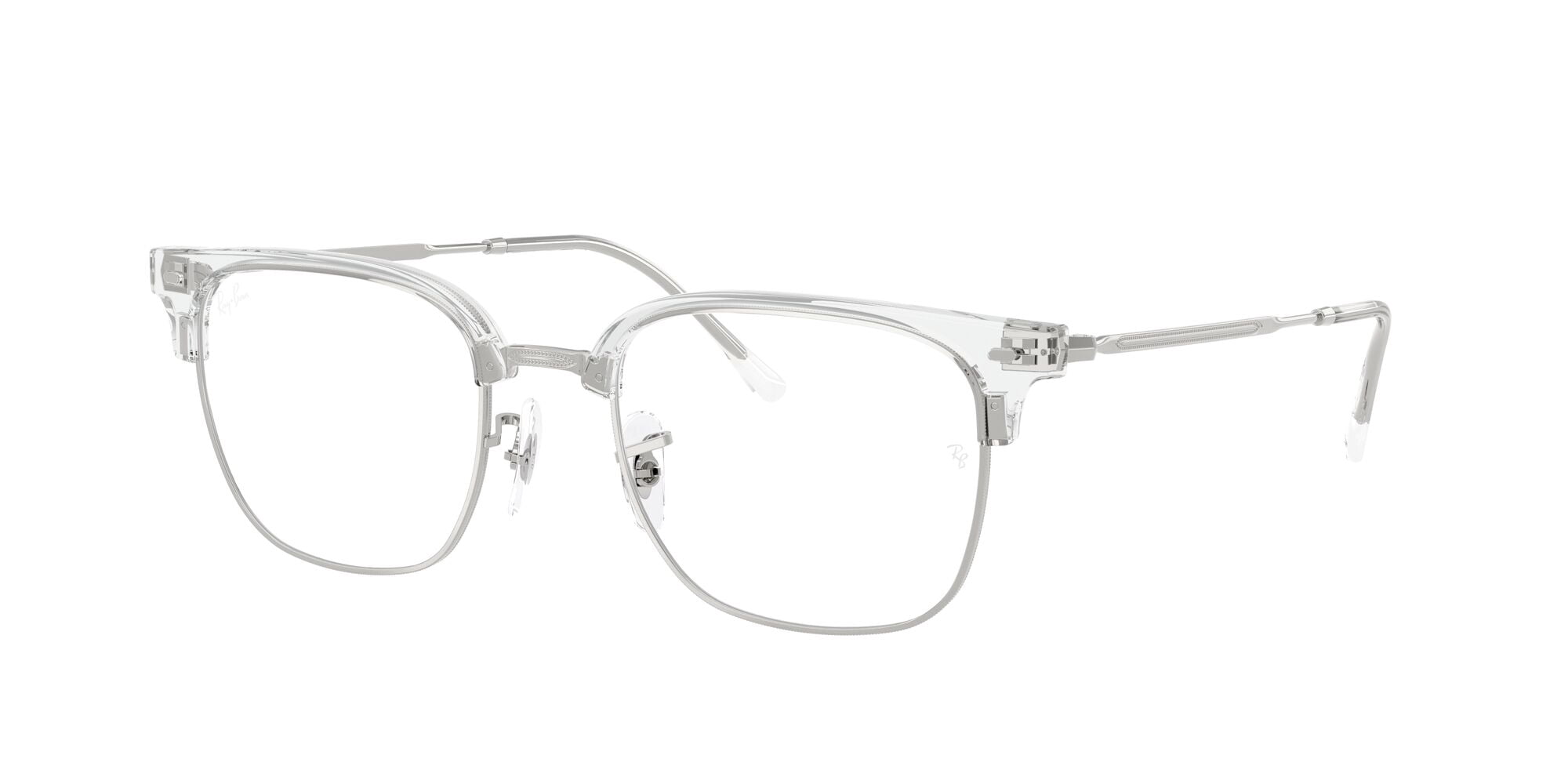 Ray-Ban Unisex Size 51 New Clubmaster Prescription Eyeglasses, Transparent on Silver/Demo Lens