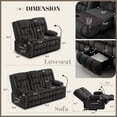 thumbnail image 2 of Manual Recliner Sofa, 3 Seater Reclining Couch with Fold-Down Console and Hidden Storage, Double Padded Recliner Sofa for Living Room, Apartment, RV (Grey), 2 of 10