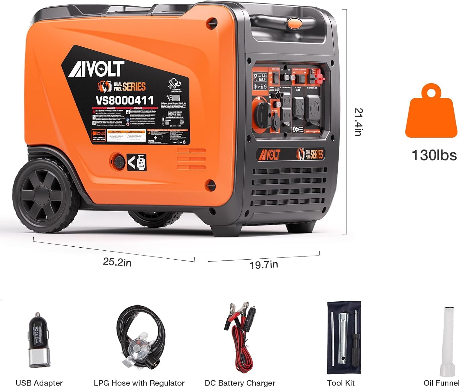 AIVOLT 8000W Dual Fuel Portable Inverter Generator with Quiet Operation & CO Auto-Shutdown