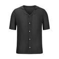 thumbnail image 3 of VSSSJ Men's Crochet Knit Short Sleeve Top Cutout Lapel Collar Button Down Shirts Relaxed Fit Cozy Vacation Summer Beach Shirt Tops Black XXXL, 3 of 5