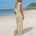 thumbnail image 3 of Cotton Linen Outfits for Women Summer Trendy Vacation Clothes 2 Piece Sleeveless Tank Top Wide Leg Pants Set (XL, Khaki), 3 of 7