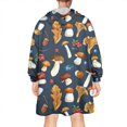 thumbnail image 2 of Brown Mushroom Leaf Dark Blue Pattern Wearable Oversized Blanket,Wearable Blanket Hoodie for Adults,Cozy Hooded Blankets with Super Pockets,Super Warm Fuzzy Pullover for Women & Men, 2 of 6