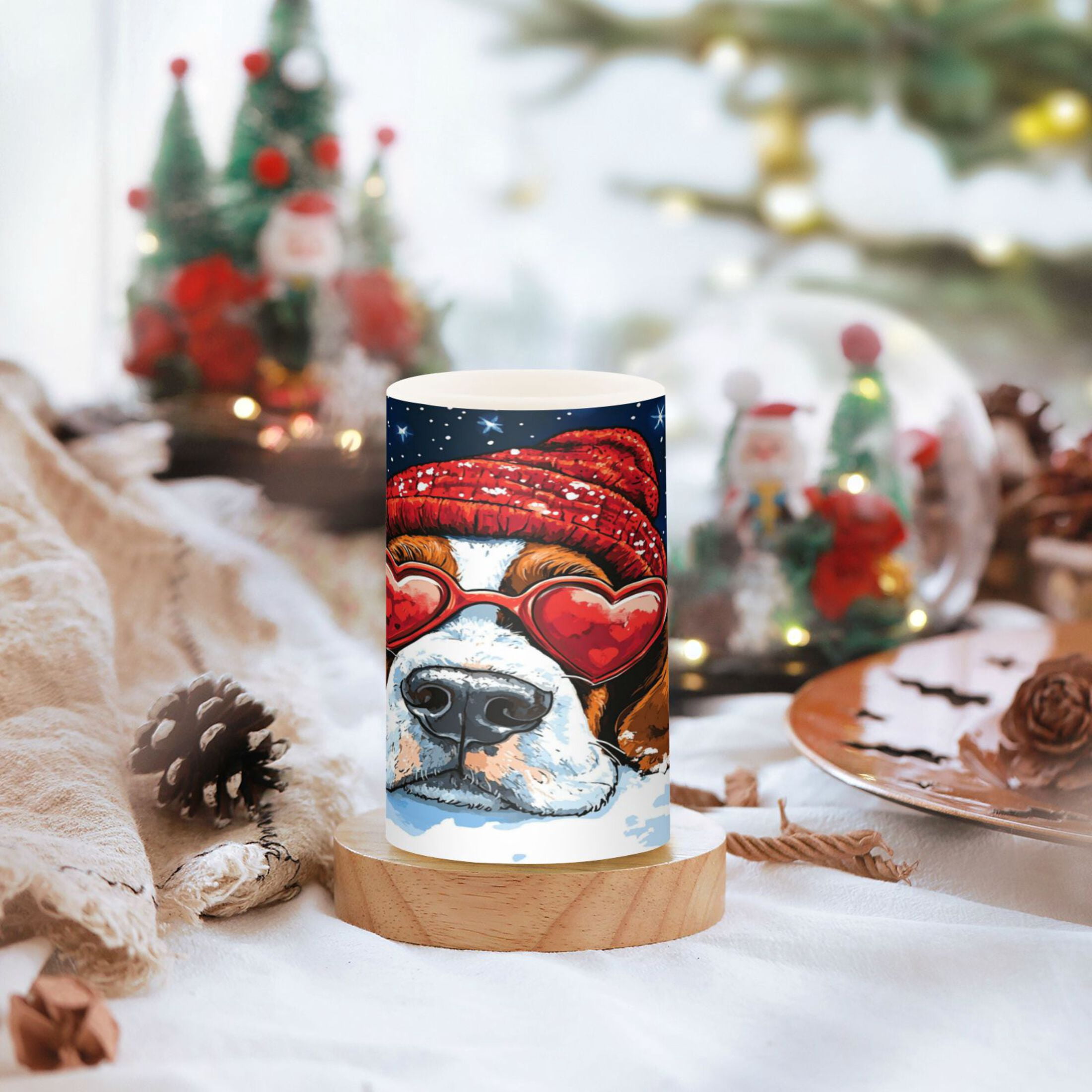 Wobogo Snow Basset Hound Combo Flameless Flickering Candle Light with Remote Control and Timer for Romantic Atmosphere