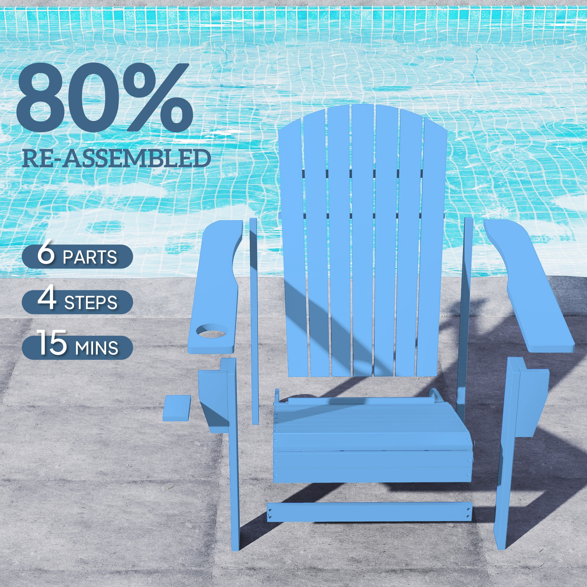 Outsunny Oversized Adirondack Chair, Outdoor Fire Pit and Porch Seating, Classic Log Lounge w/ Built-in Cupholder for Patio, Backyard, Blue