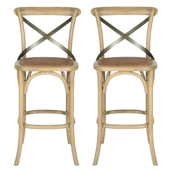 Home Square Oak Wood Barstool in Weathered Oak - Set of 2