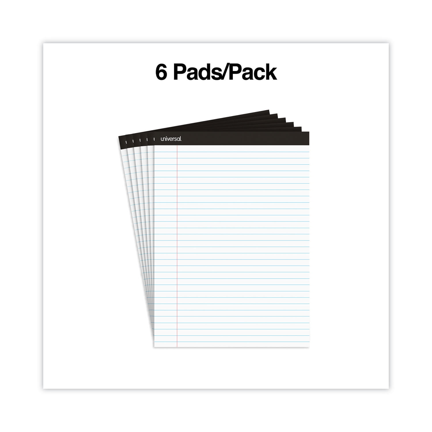 Universal Premium Ruled Writing Pads, Wide/Legal Rule, 8.5 x 11, White, 50 Sheets, 6/Pack -UNV30630
