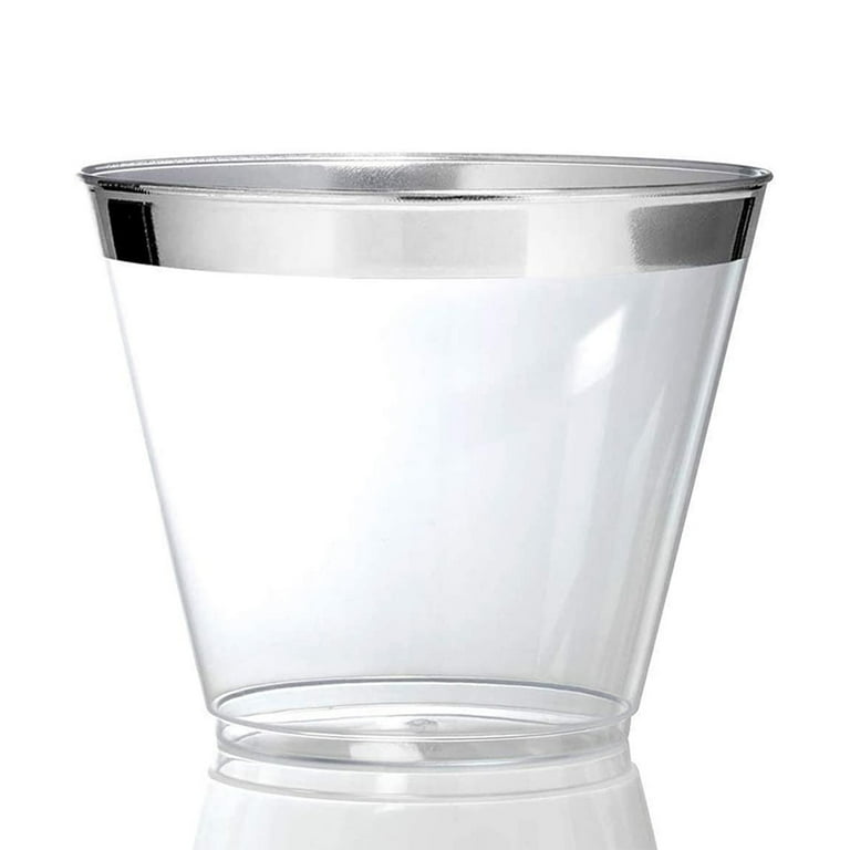 50 Pack - 9 Oz Plastic Cocktail Glass,sturdy Rimmed Plastic Cups Clear Cup  Disposable Wedding Cup, Birthday Anniversary Party Cup