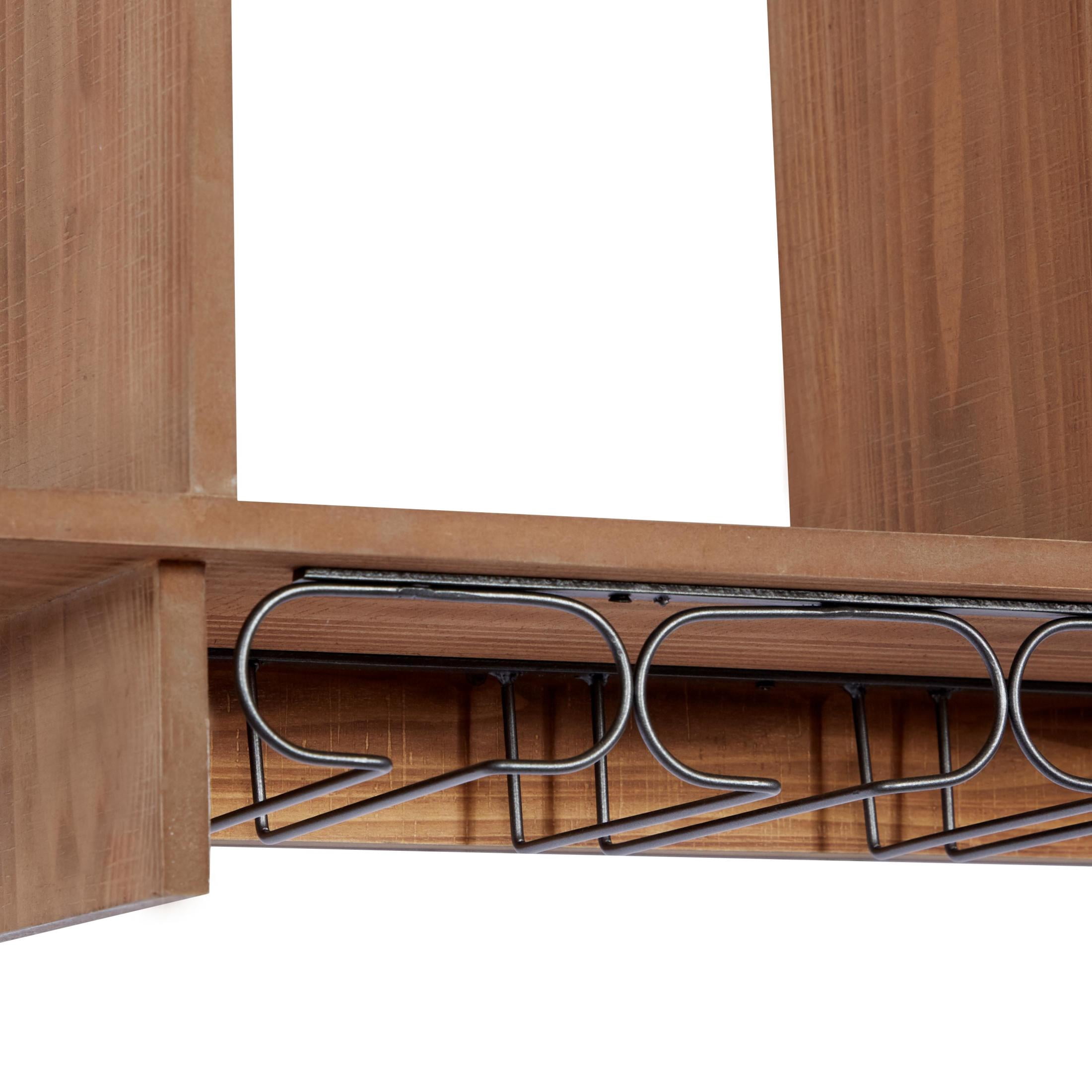 DecMode 34" x 20" Brown Wood Geometric 8 Bottle Wall Wine Rack with 6 Glass Holder Slots, 1-Piece
