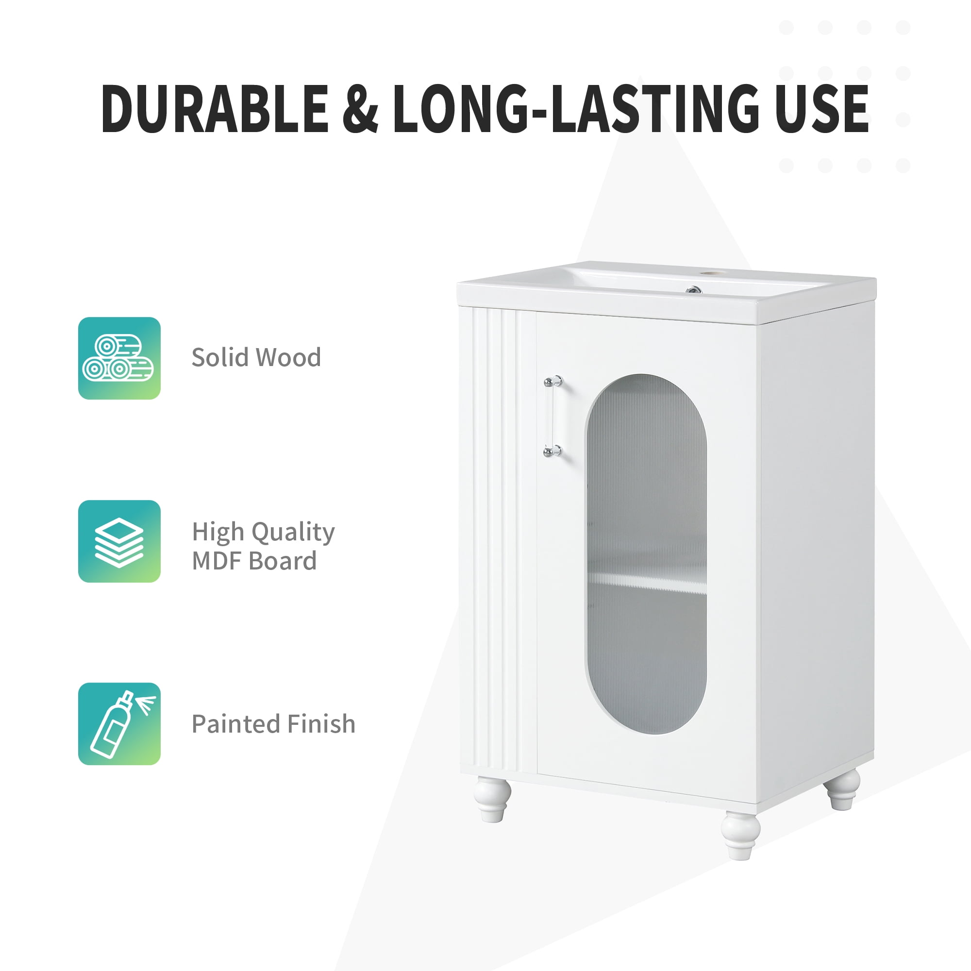 Euroco 20" Bathroom Vanity with Sink, Bathroom Vanity Cabinet with Two-tier Shelf, Adjustable Shelf, Solid Wood and MDF, White