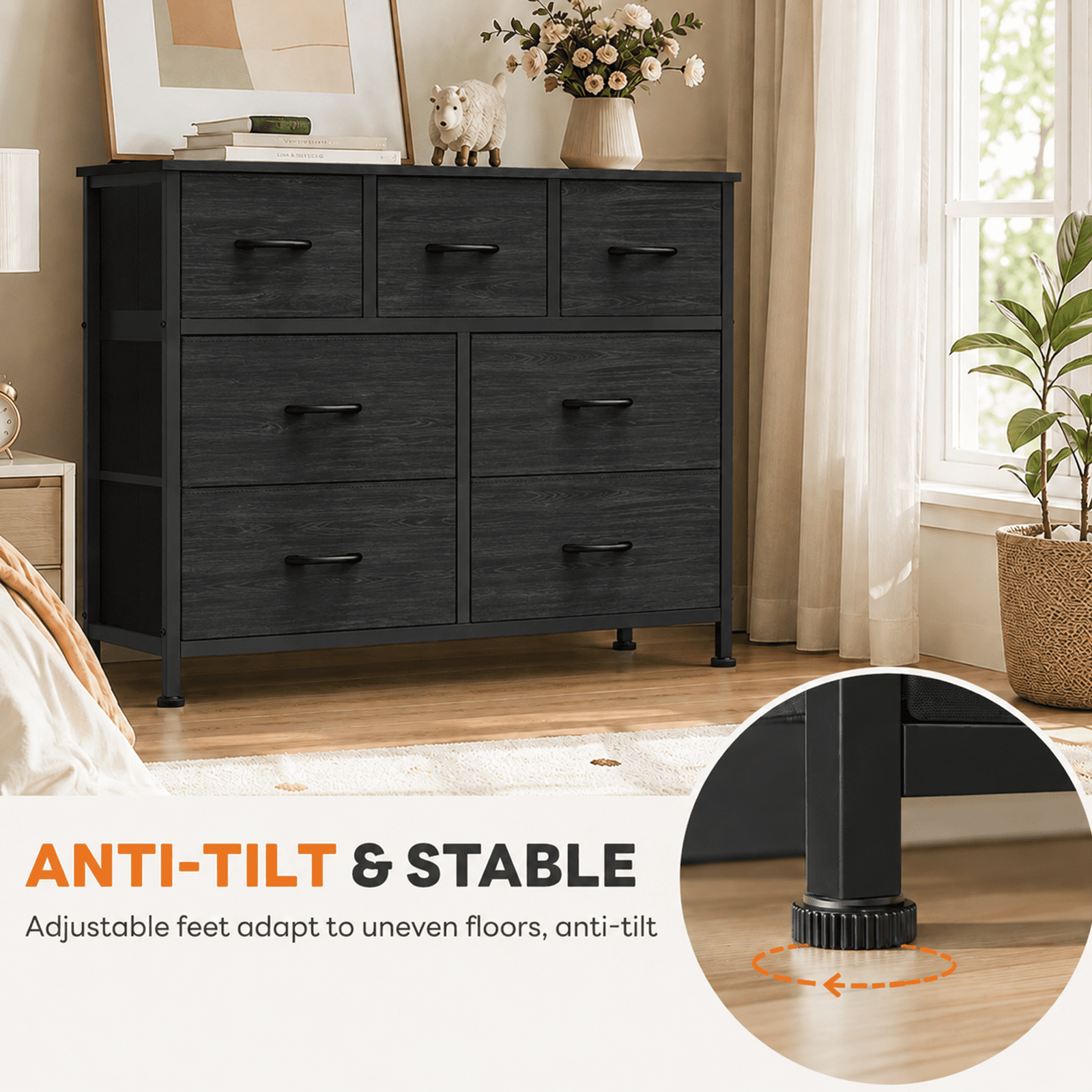 Alvantor 7/8/9-Dresser, Dresser for Bedroom Organizer Storage, Fabric Storage Tower with Sturdy Steel Frame, Wooden Top & Easy Pull Fabric Bins, Dresser for Living Room Entryway Clothes Organization