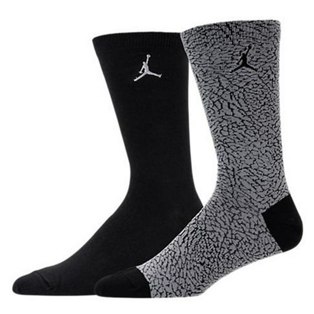 Nike - Nike Air Jordan Elephant Print 2 Pack Crew Socks Black/Grey ...