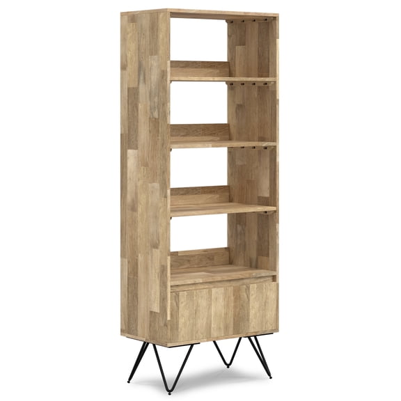 Simpli Home Hunter SOLID MANGO WOOD and Metal 64 inch x 24 inch Rectangle Modern Industrial Tall Bookcase in Natural