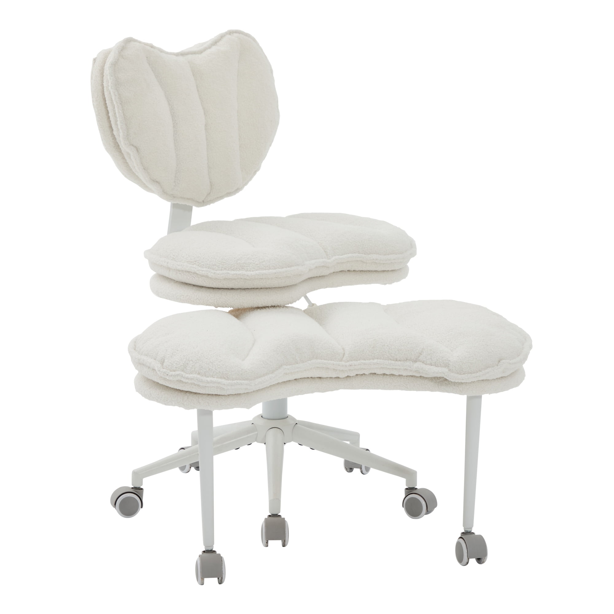 Meditation Chair Plus, Teddy Fleece Double-Layer Padding Cross Legged Rolling Chair for ADHD, Criss Cross Desk Chair with Lumbar Support, Adjustable Stool, Flexible for Fidgety Sitters, Ivory