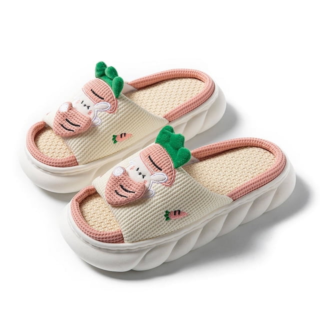 Zapatillas de verano de algodón y lino con puntera abierta y gruesas para las cuatro estaciones, de PVC, para mujer, bonitas, para interiores y exteriores