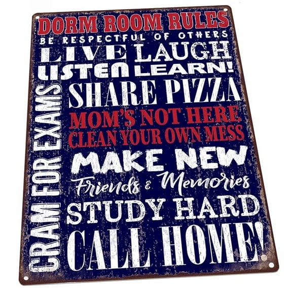 Dorm Room Rules 9"x12" Metal Sign, Wall Decor for Farm and Country