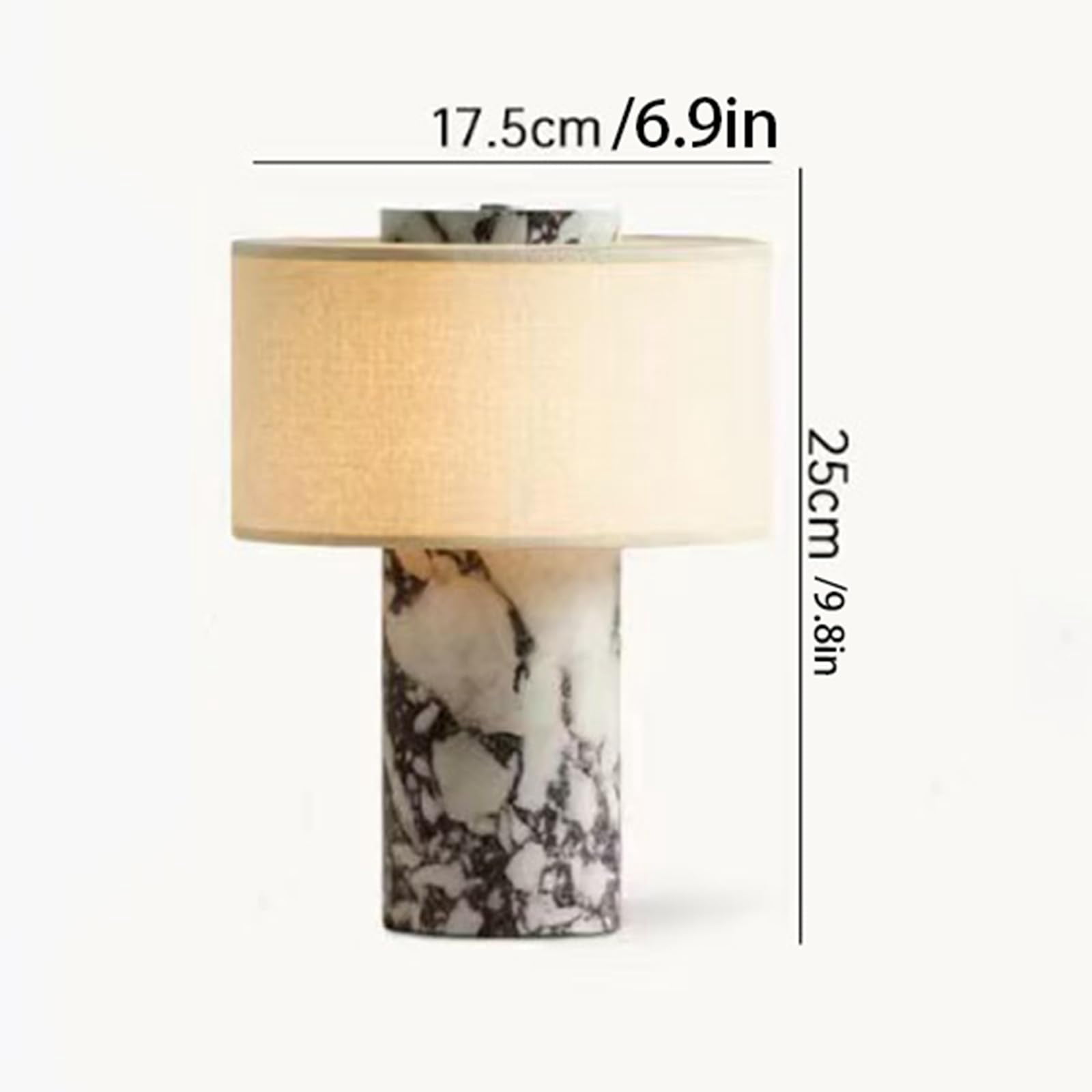 Marble Luxury Stone Rechargeable Touch Table Lamp, Cylindrical Shape, Linen Cloth Fiber Lampshade, High-End and Light Luxury, Bedroom Bedside Table Night Light（Black, White）