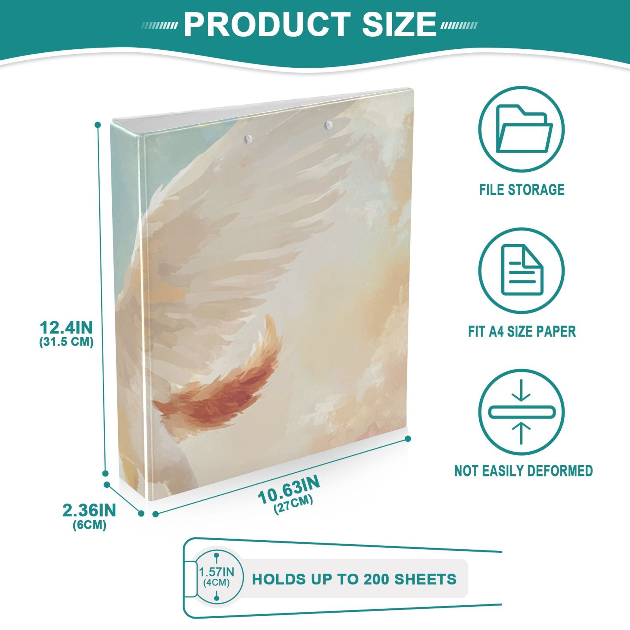 Cute Flying Cat 3 Ring Binders 1.5 inch Hardcover File Folders with Interior Pockets A4 Size Organizer for School Office Hospital