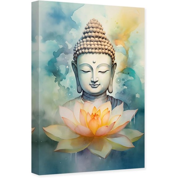 Buddha Statue Lotus Flower Canvas Wall Art Blooming Lotus Flower Buddha Canvas Painting Wall Art Poster for Bedroom Living Room Decor(Buddha-5 12 * 18inch)