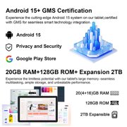 CUPEISI Android 15 Tablet 10 Inch, 20GB RAM+128GB ROM/2TB Expandable, 2.0GHz Quad-core Processor, 1280*800 IPS HD Screen, 5G WiFi 6 BT 5.0, 2 in 1 Tablets with Keyboard Case Mouse Stylus, Widevine L1