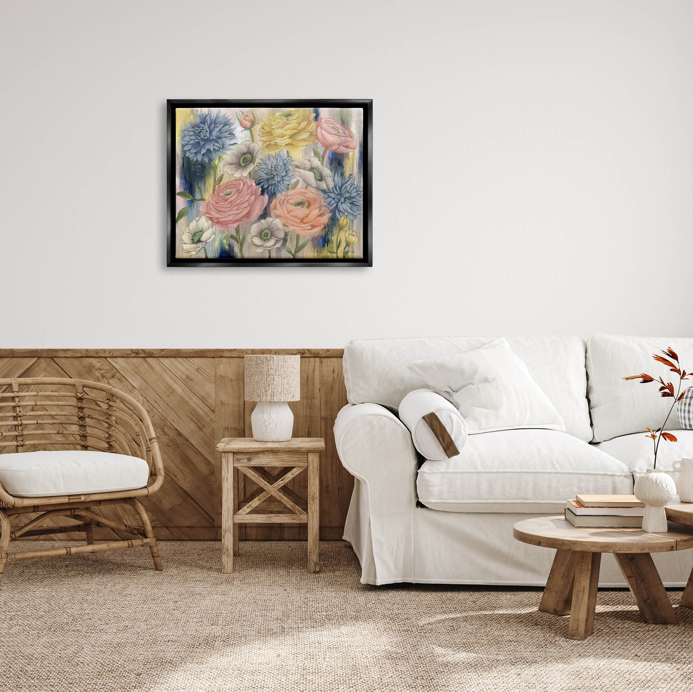 Stupell Industries Modern Mixed Flower Blooms Graphic Art Jet Black Floating Framed Canvas Print Wall Art, Design by Elizabeth Medley