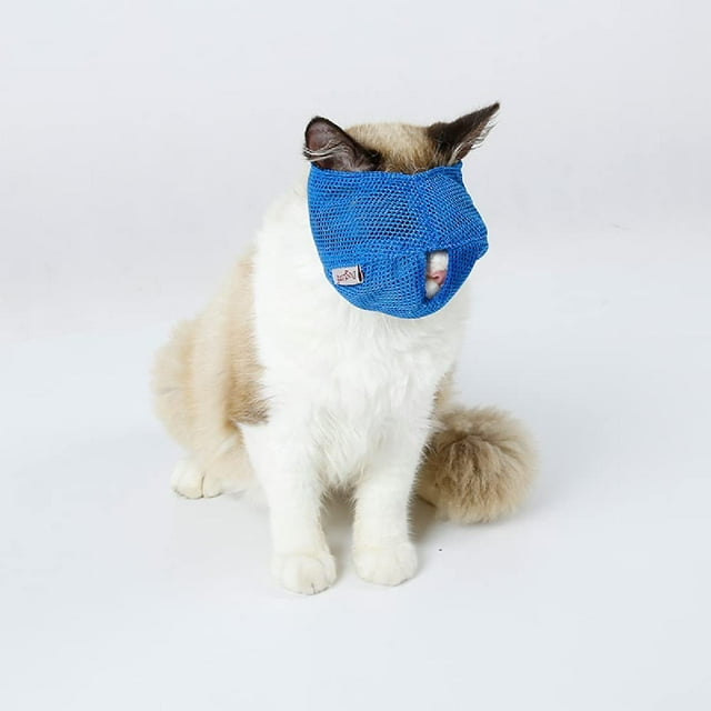 Cat Muzzles, Breathable and Adjustable Mesh Cat Muzzle, Prevent Cats from Scratches and Biting(Blue,L)