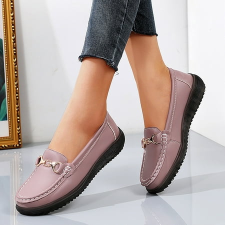 

Cathalem Women Casual Shoes 5 Womens Comfort Walking Flat Loafer Slip On Leather Loafer Comfortable Flat Womens Shoes for Summer Pink 8.5