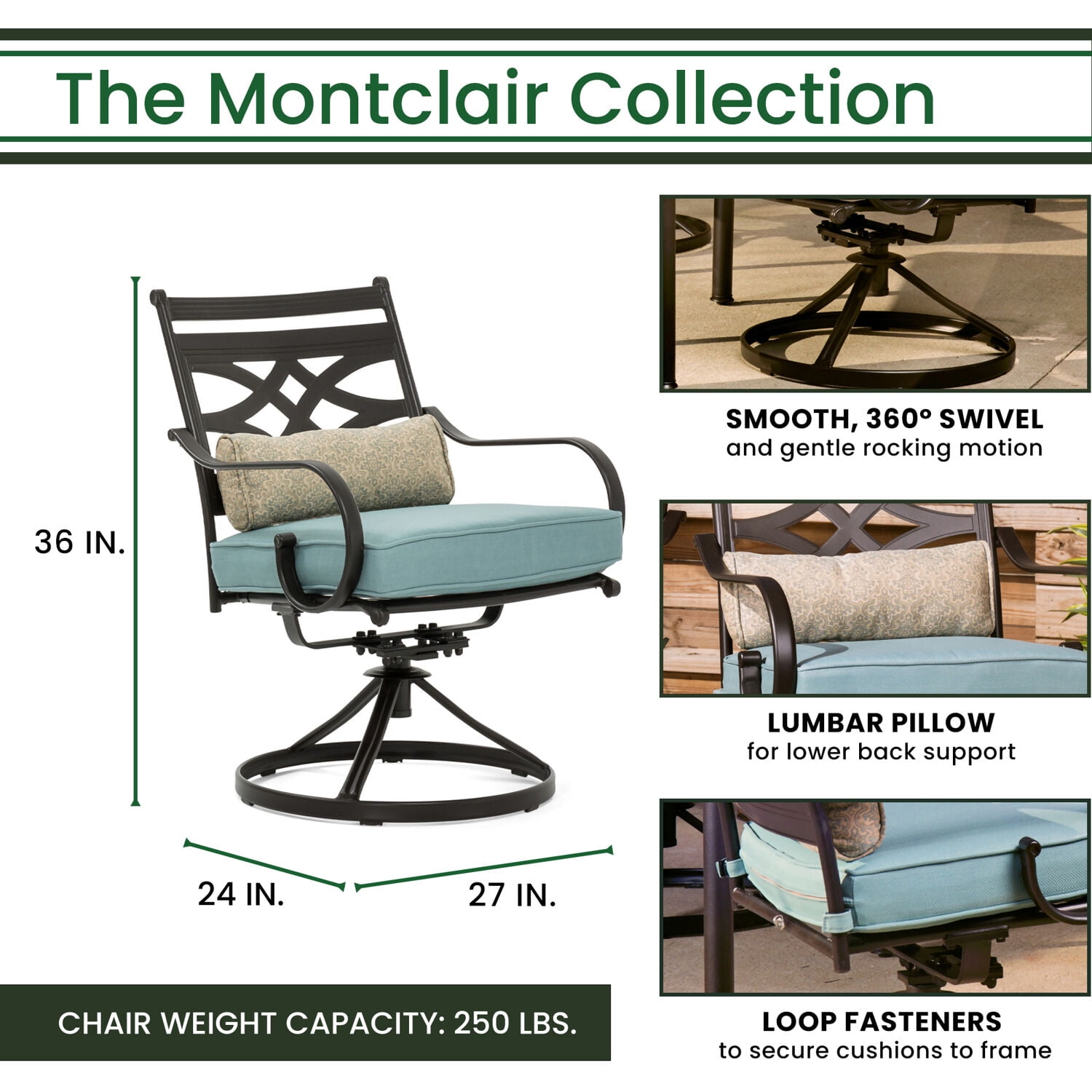 Hanover Montclair 3-Piece All-Weather Outdoor Patio Bistro Dining Set,  Steel frame, Ocean Blue