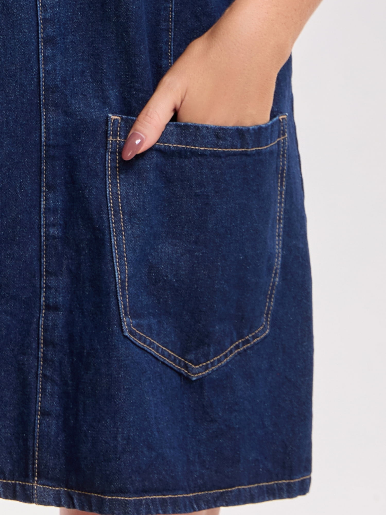 DARING DIVA Women's Loose Sleeveless Pinafore Mini Denim Dresses M Deep Blue