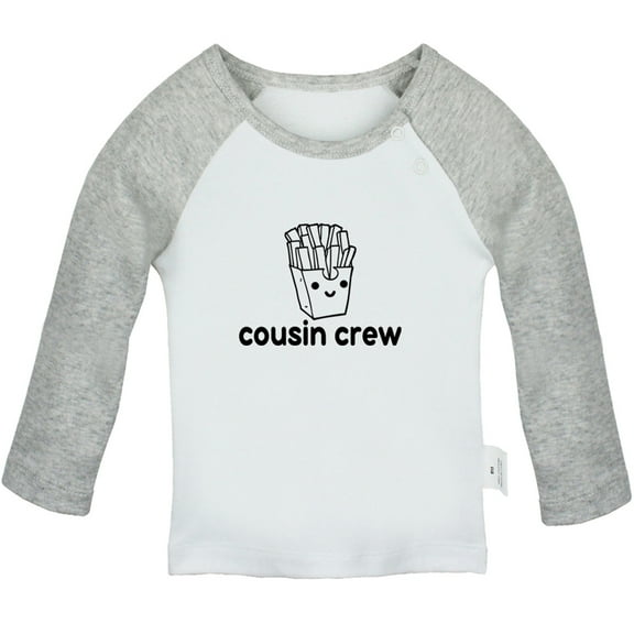 Cousin Crew & Chips Image Print T shirt For Baby, Newborn Babies T-shirts, Infant Tops, 0-24M Kids Graphic Tees Clothing (Long Gray Raglan T-shirt, 0-6 Months)