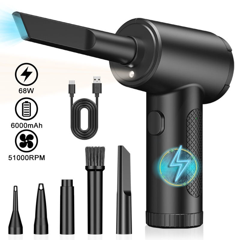 Compressed Air Duster, 2 in 1 Handheld Air Duster & Vacuum Cordless Rechargeable, 51000RPM, 5000-6000PA, 6000mAh, Electric Compressed Air Blower Vacuum Cleaner for Computer Keyboard PC Cleaning