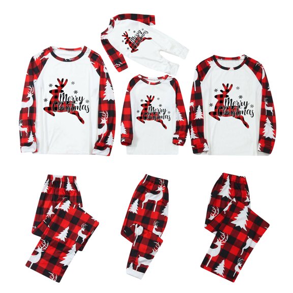 Christmas Pajamas for Family Buffalo Plaid Reindeer Pajamas Holidays Family Matching Sleepwear Elk Print Pajamas Pj Set Womens Pajama Sets