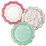 Floral Tea Party Scalloped Round Paper Dessert Plates 24 Count for 24 Guests