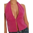 thumbnail image 2 of Lnzyyephy Women's Halter Tank Tops, Sleeveless Backless Split Front Ruched Drawstring Tops, 2 of 5