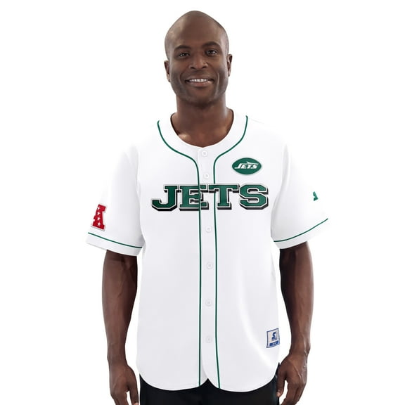 Men's-Starter White New York Jets Relay Full-Button Baseball Jersey