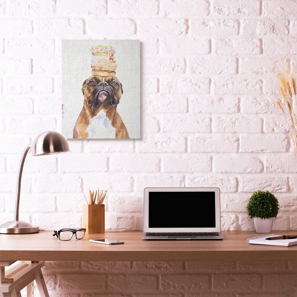Stupell Industries Boxer And Donuts Funny Dog Pet Animal Watercolor Painting Canvas Wall Art by George Dyachenko