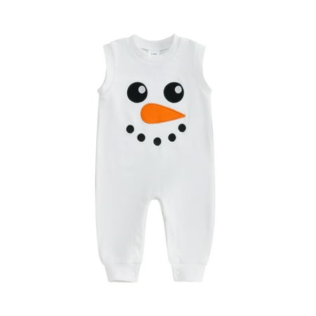 

Lesimsam Newborn Boys Girls Christmas Fuzzy Romper 3M 6M 12M 18M Reindeer Embroidery Sleeveless Crew Neck Full Length Jumpsuit Infant Clothing
