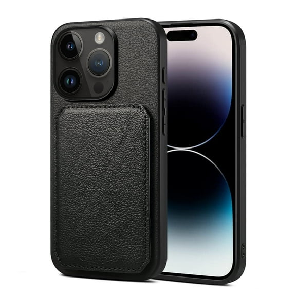 TECH CIRCLE Case for iPhone 13 Pro Max (6.7") 2021 Release Cell Phone - Premium Faux Leather/Silicone Back Cover Phone Case [Built-in Viewing Stand/Card Holder] Lightweigt Thin Cover Shell, Black